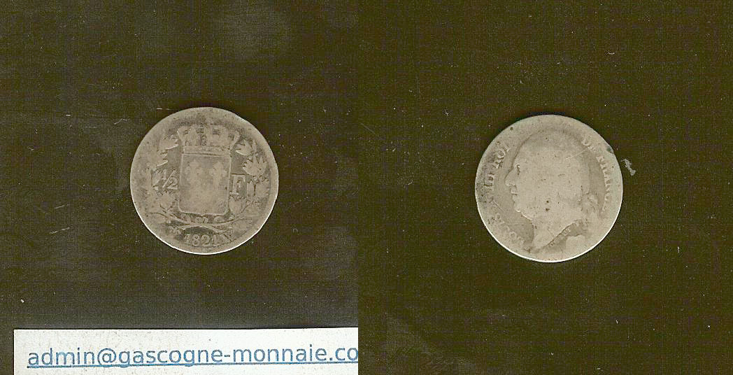 demi franc Louis XVIII 1821W Lille B à B+